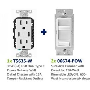 Leviton Value Pack     1xUSB Charger + 2xSlide Dimmers